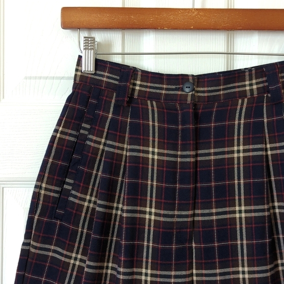 Paul Harris Design 90's Vintage Plaid Preppy Pleated Wide Leg Shorts Navy Red 2 - Picture 2 of 13